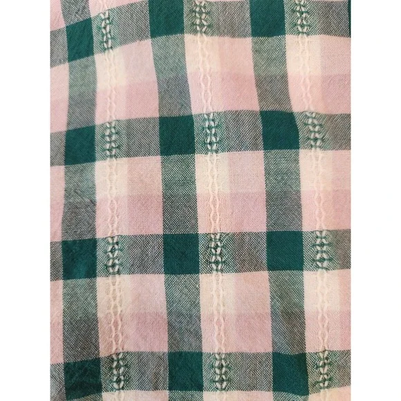 J.Crew Pink Green Gingham Ruffle Neck Cotton Sheer Peasant Blouse XL Flowy Boho - Picture 9 of 14